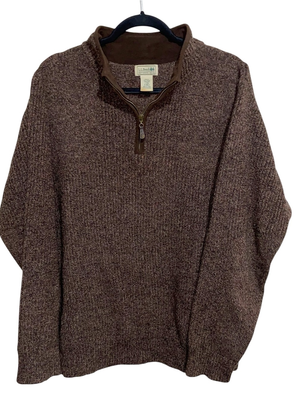 LL Bean Sweater Womens Large 100% Merino Lambs Wool Waterfowl 1/4 Zip 0DBL3